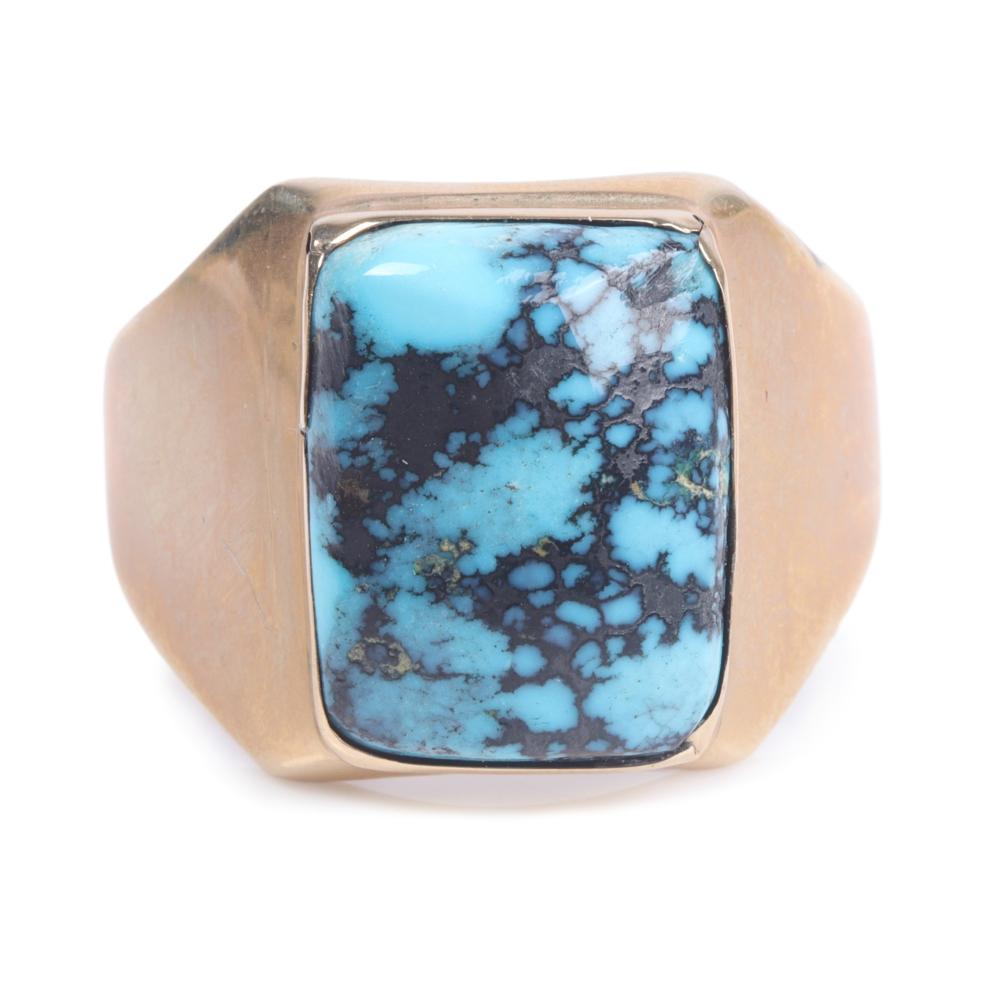 Appraisal: Native American K yellow gold ring with large turquoise stone