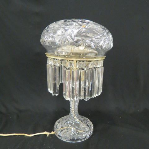 Appraisal: Cut Glass Lamp floral with step cut base tall diameter