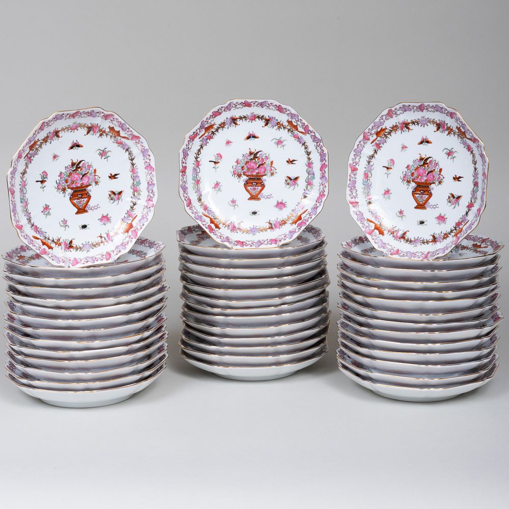 Appraisal: Set of Forty-Two Export Porcelain Style Shaped Plates Decorated with