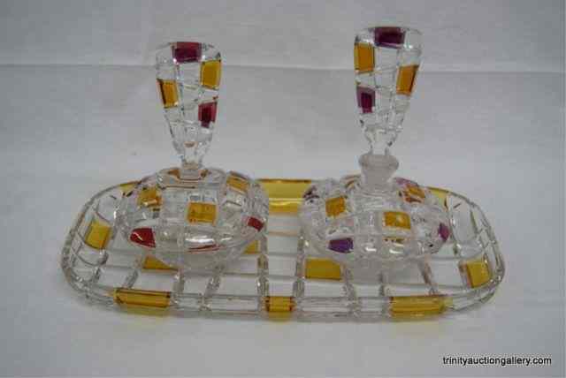 Appraisal: Vintage Piece Art Glass Dresser SetHas the vanity tray perfume