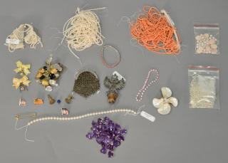 Appraisal: Tray lot with pearls ruby beads coral beads pins etc