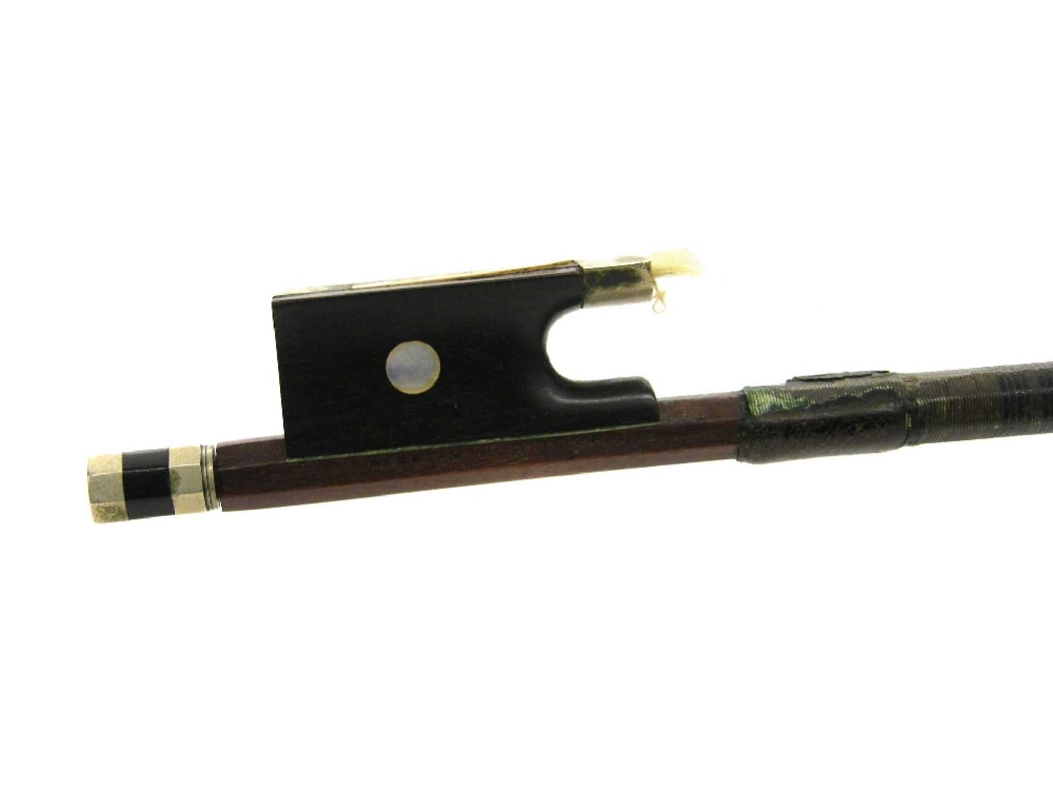 Appraisal: French nickel mounted violin bow by and stamped Feret Marcotte