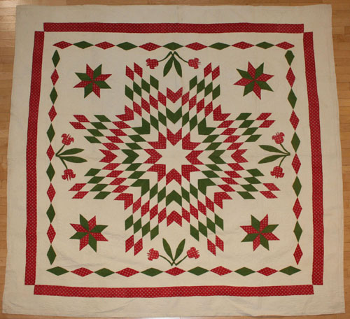 Appraisal: Pennsylvania red and green pieced and appliqu quilt ca with