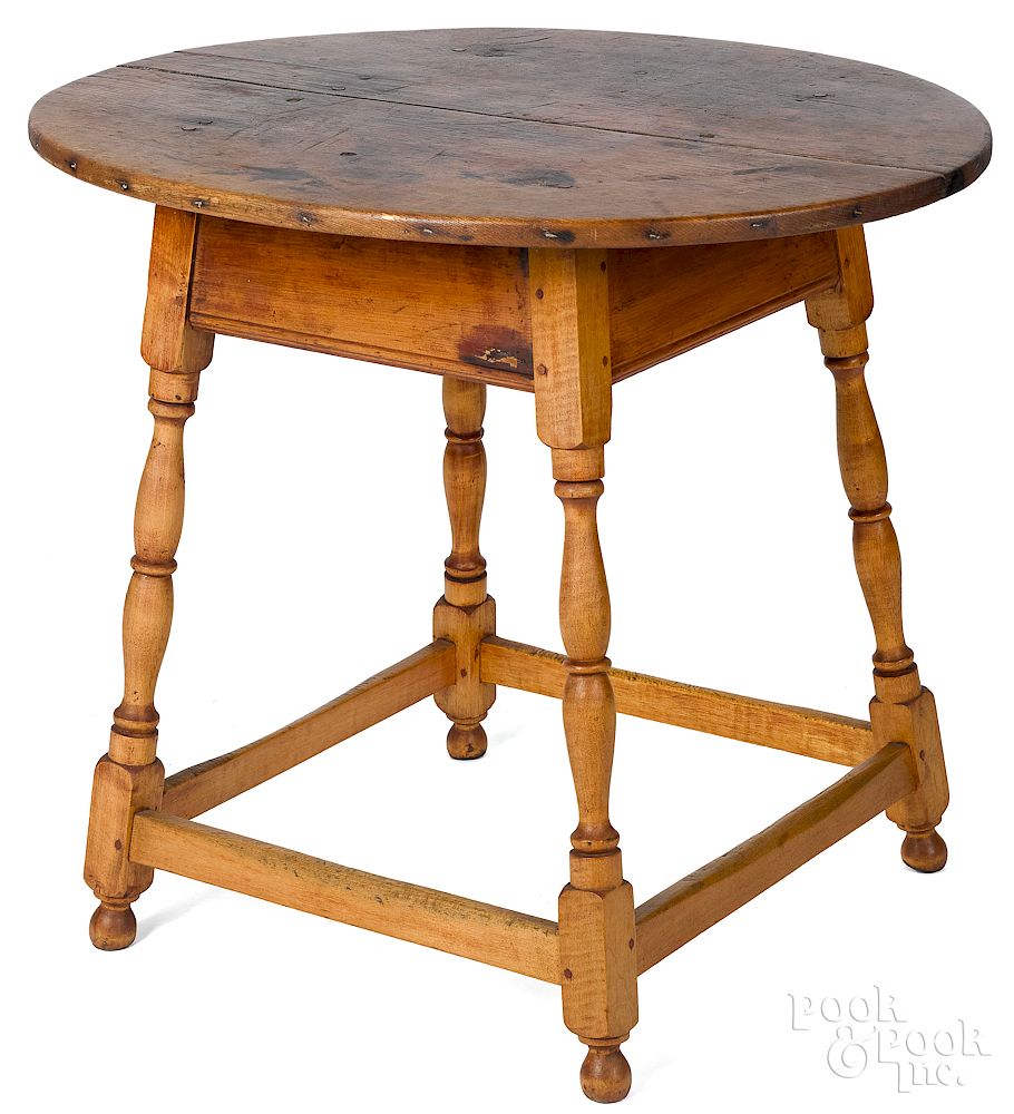 Appraisal: New England pine and maple splay leg tap table Exclusive