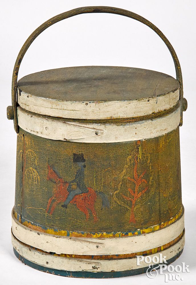 Appraisal: Painted pine firkin th c Painted pine firkin th c