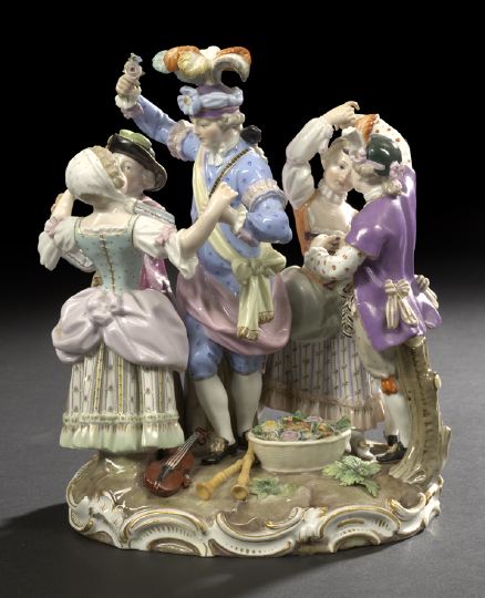 Appraisal: Elaborate Meissen Porcelain Figural Group of Country Dancers third quarter