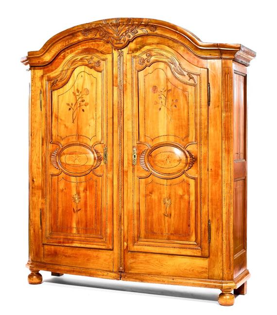 Appraisal: SWISS WEDDING CABINET Transition late th cent Carved cherry inlaid