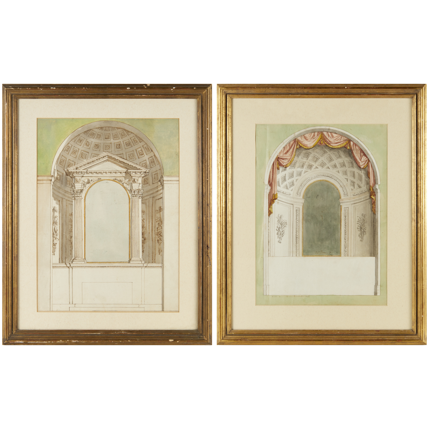 Appraisal: PAIR ANTIQUE NEOCLASSICAL ARCHITECTURAL DRAWINGS th c or earlier Possibly