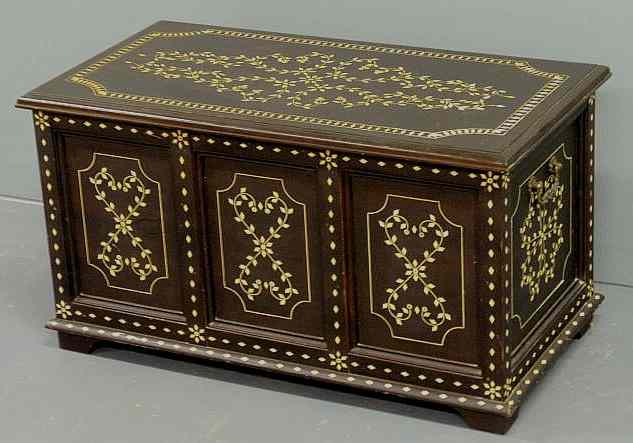 Appraisal: Inlaid ebony blanket chest with a three-panel front th c