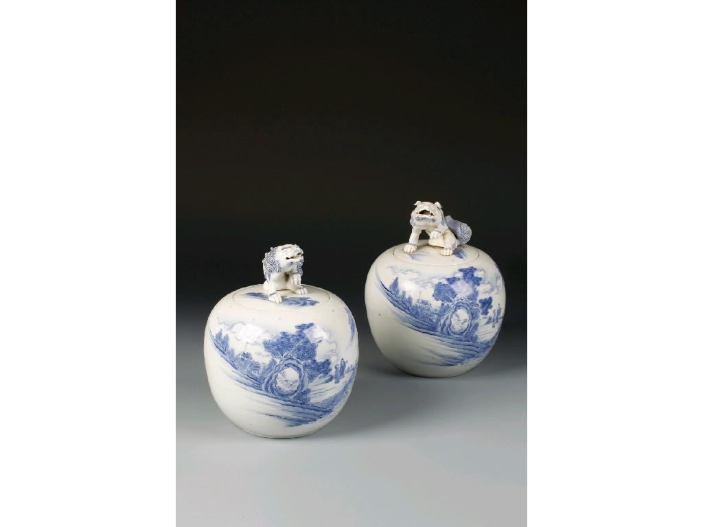 Appraisal: A PAIR OF CHINESE BLUE AND WHITE GINGER JARS decorated