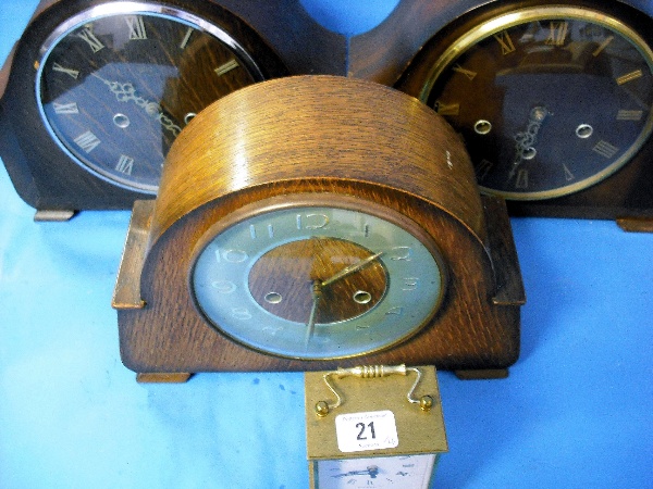 Appraisal: Oak cased Mantleclocks and Quartz Brass Carriage Clock