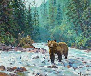 Appraisal: CARL RUNGIUS - Bear in a Stream oil on canvas