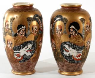 Appraisal: JAPANESE SATSUMA EARTHENWARE POTTERY VASES C JAPANESE SATSUMA EARTHENWARE POTTERY