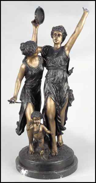 Appraisal: BRONZE FIGURAL GROUP Raised on a '' marble base Height