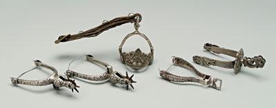 Appraisal: Group silver Spanish spurs stirrup one pair with repouss eacute