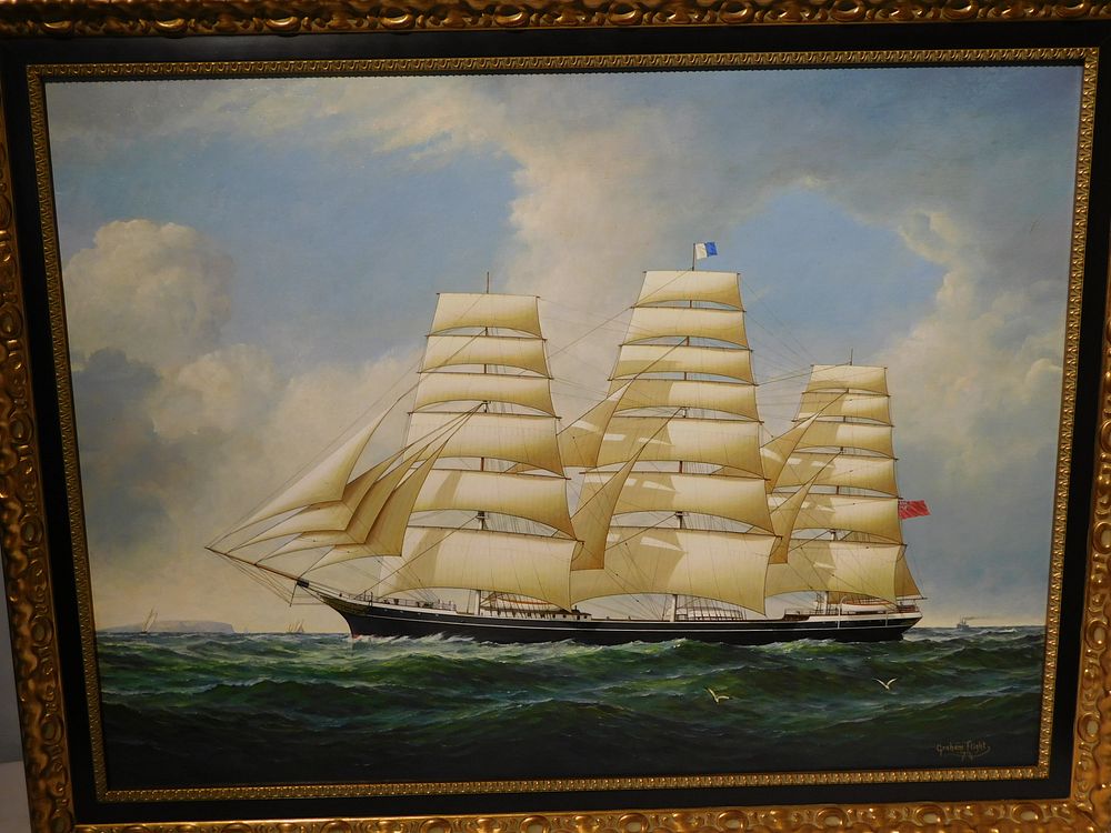 Appraisal: GRAHAM FLIGHT PAINTING SHIP BARODA Vintage oil painting on wood