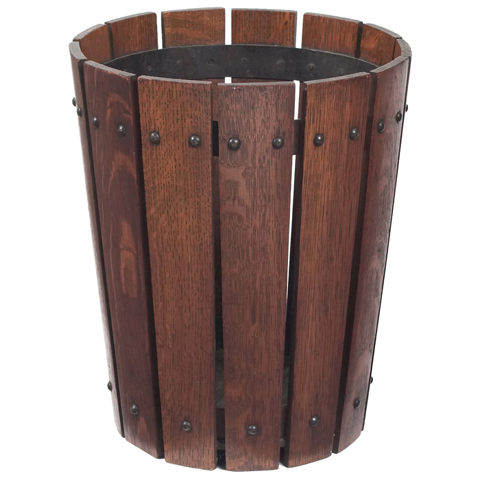 Appraisal: Gustav Stickley wastebasket slatted form supported by an iron hoop