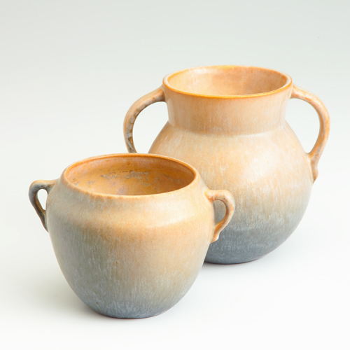 Appraisal: Two ROSEVILLE Earlam vases in peach to lavender glazes Excellent