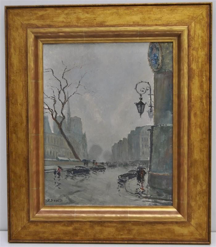 Appraisal: K DAVID OIL EVENING RAIN PARIS Framed Oil on Canvas