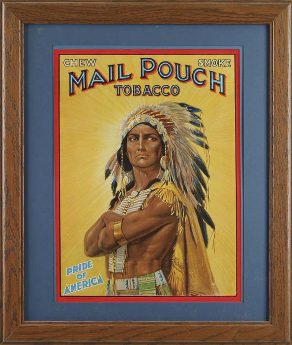 Appraisal: AD FOR MAIL POUCH TOBACCO Colorful paper lithography depicting Indian