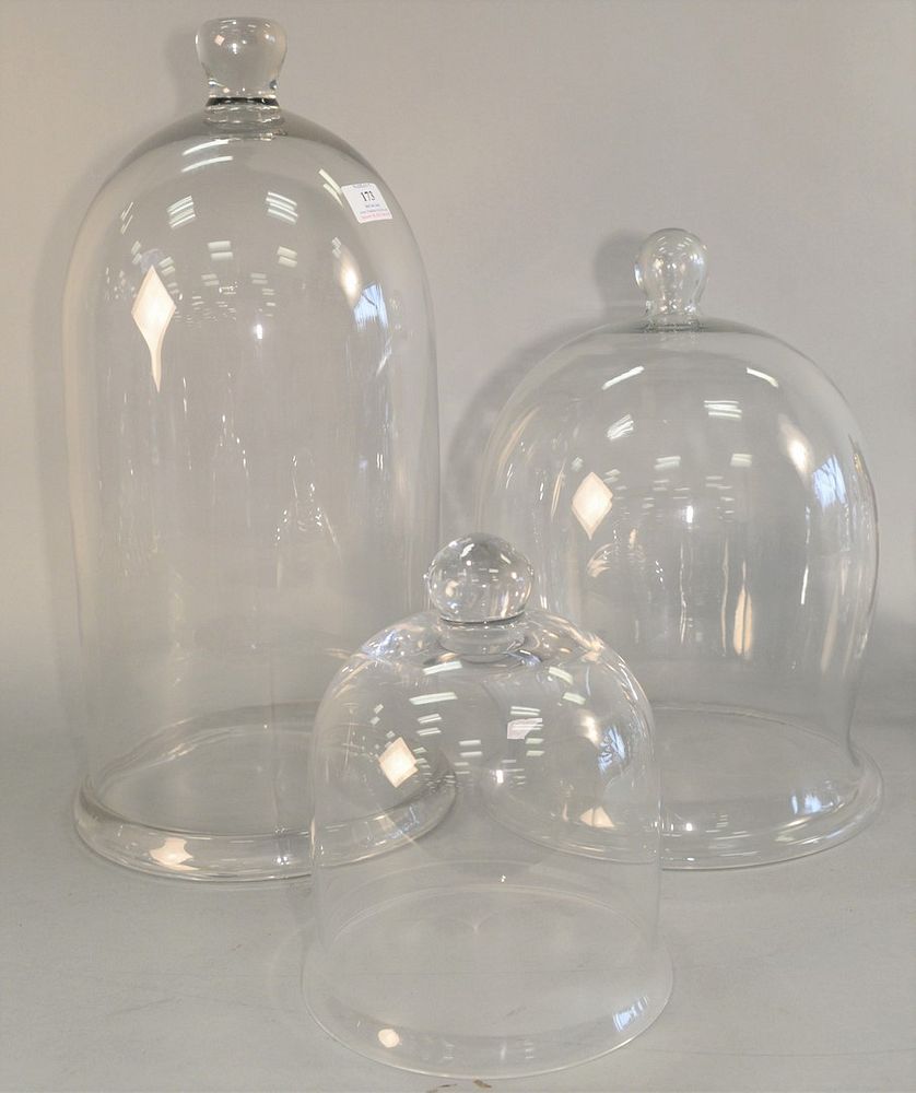 Appraisal: Three Glass Bell Shaped Domes small medium and large heights