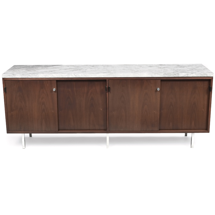 Appraisal: Florence Knoll cabinet by Knoll walnut marble top four sliding