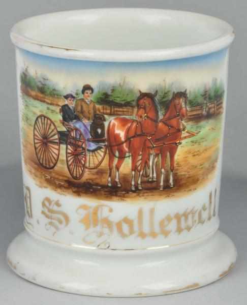 Appraisal: Horse-Drawn Buckboard Shaving Mug Description Gilt name D S Hollewell