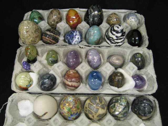 Appraisal: Large Collection of Stone Other Eggs amethyst agate abalone much