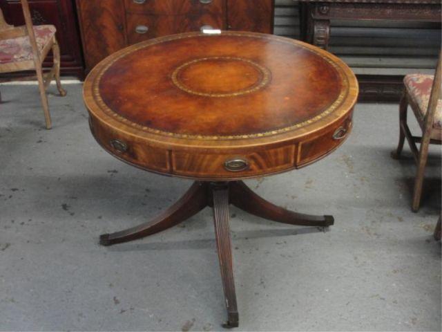 Appraisal: Drawer Leathertop Drum Table From a Long Island location Dimensions