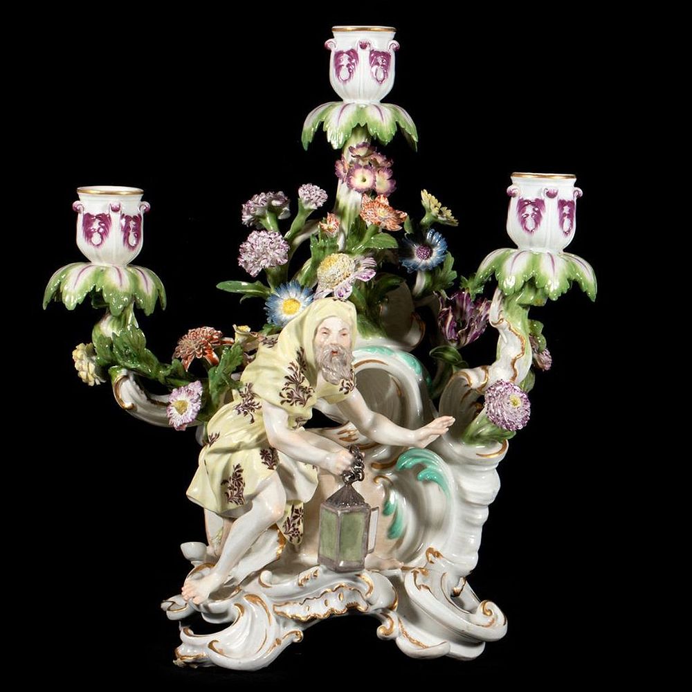 Appraisal: Meissen Porcelain Candelabra The floral encrusted candelabra with a central