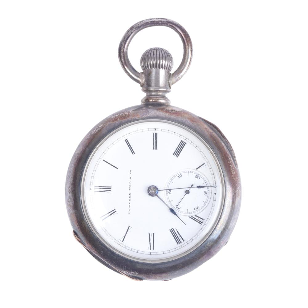 Appraisal: HAMPDEN WATCH CO SILVER RAILROAD POCKET WATCH DIAM CASE Hampden