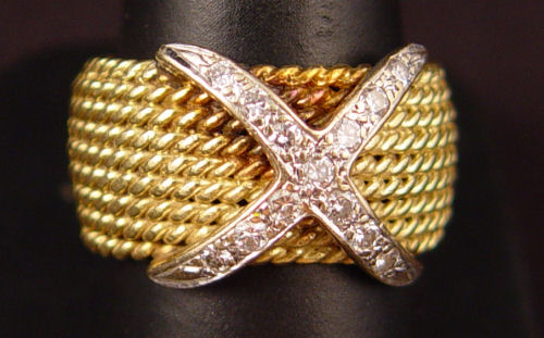 Appraisal: K GOLD AND DIAMOND MESH RING K yellow gold mesh