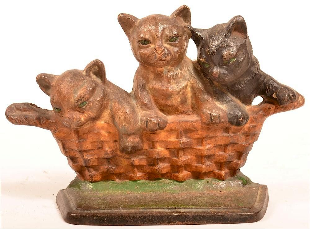 Appraisal: Hubley Cast Iron Basket of Kittens Doorstop Hubley Cast Iron