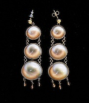 Appraisal: Victorian Cats Eye Shell Chandelier Earrings Antique shell earrings graduated