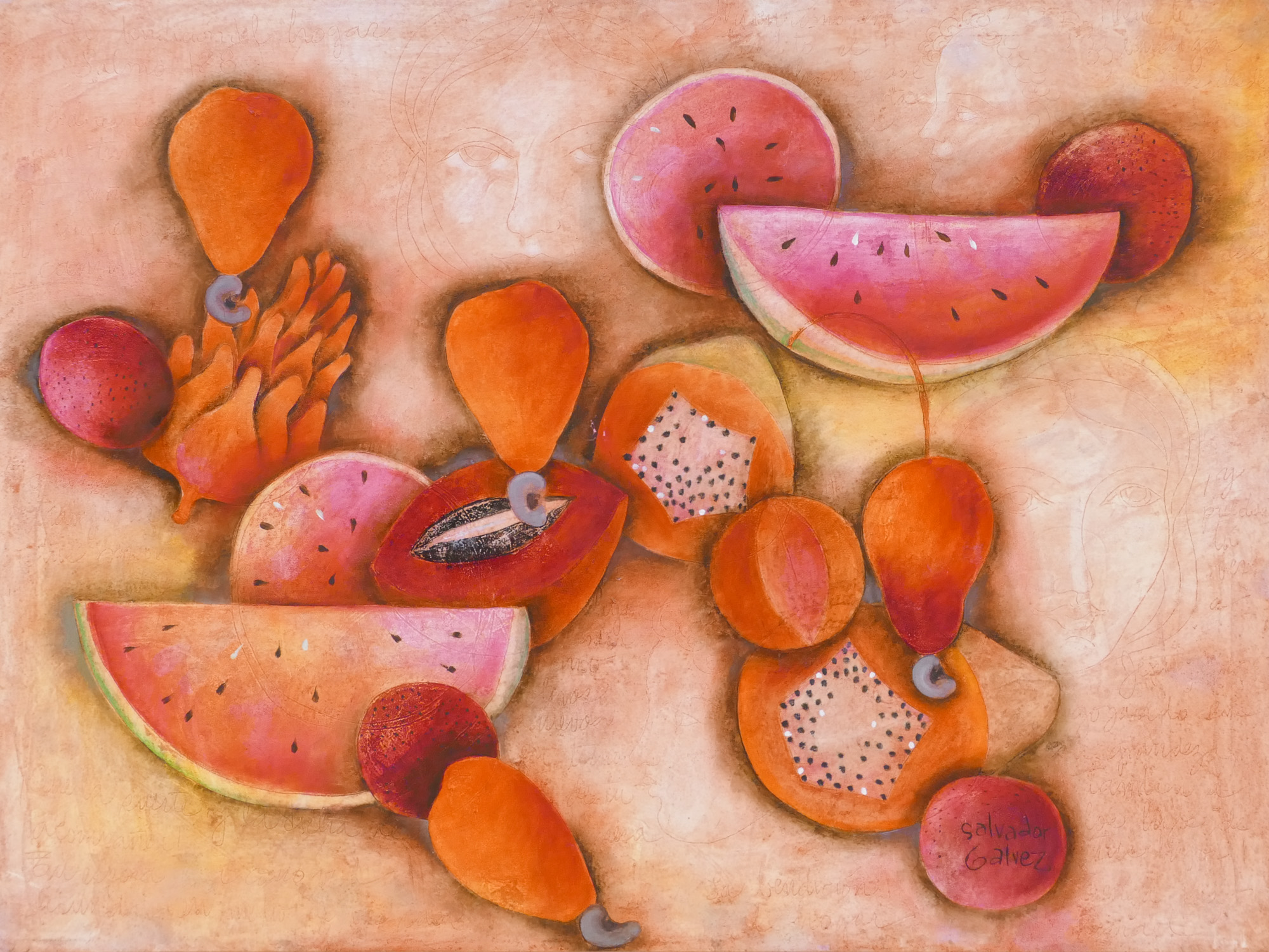 Appraisal: Salvador Galvez Mora b Guatemalan ''Still Life with Fruit'' Mixed