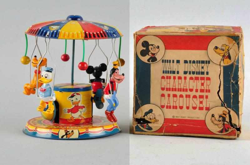 Appraisal: Tin Litho Linemar Character Carousel Wind-Up Toy Description Japanese Working