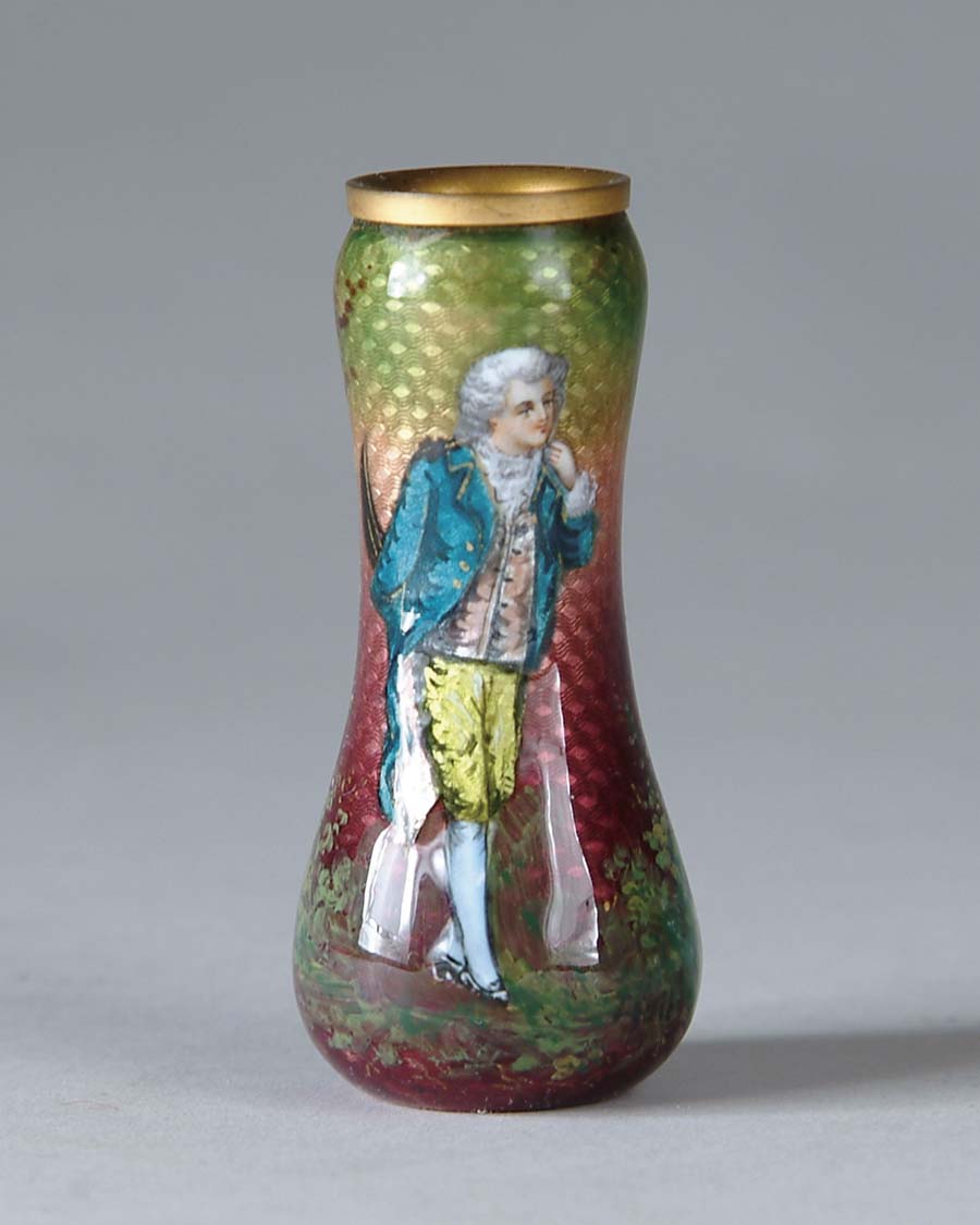 Appraisal: MINIATURE FRENCH ENAMEL VASE Small French enamel vase features a