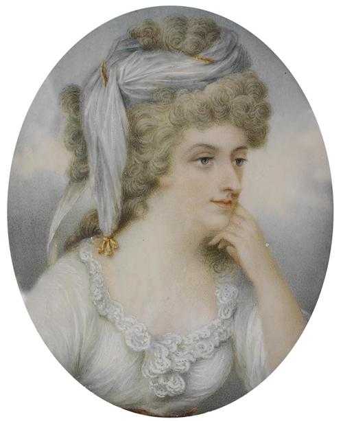 Appraisal: ENGLAND ca mixed media on ivory Oval half-length portrait of