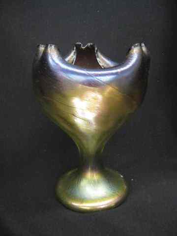 Appraisal: Bohemian Art glass Vase floraform cranberry fold-in rim on iridescent