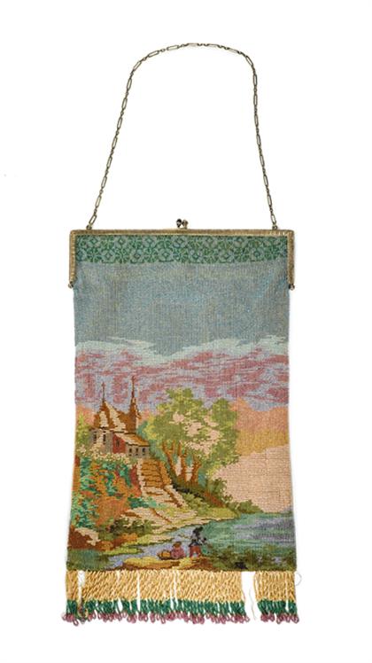 Appraisal: Micro-beaded landscape framed purse s- s Handsomely detailed romantic landscape