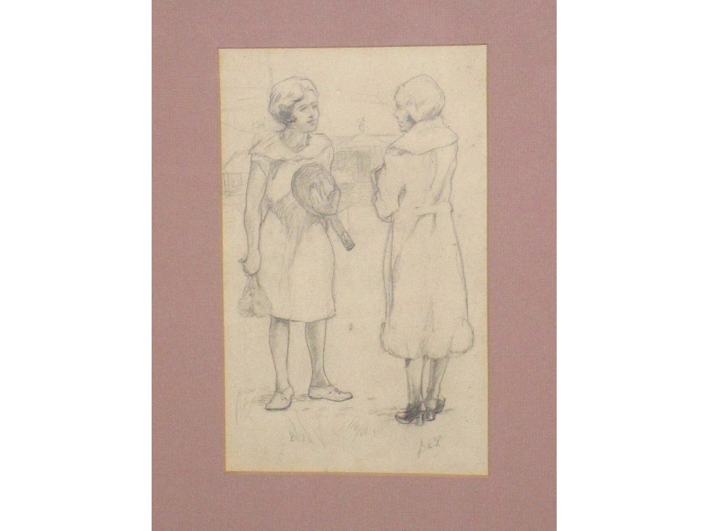 Appraisal: Pencil drawing of two women initialled lower right