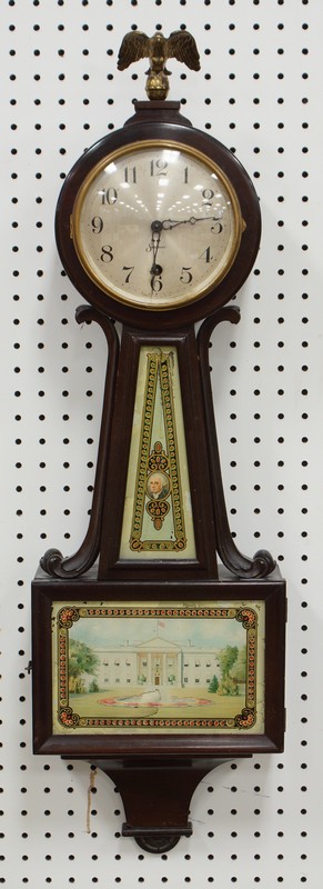 Appraisal: Sessions Alden banjo clock time only brass eagle finial h