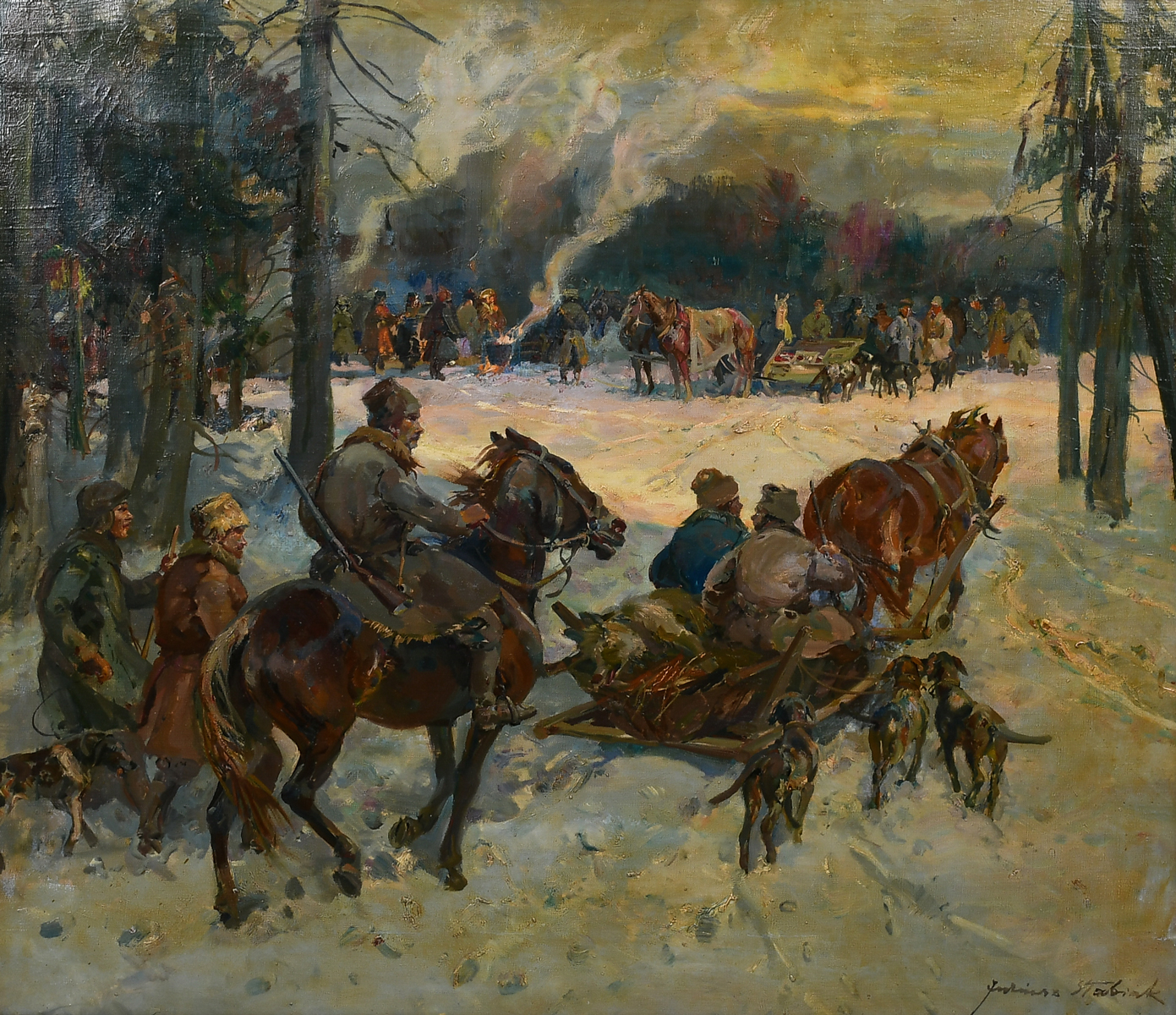 Appraisal: SLABIAK Julius Polish - Polish Winter Genre Scene with Hunting