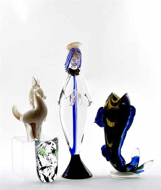 Appraisal: Art glass sculptures Angelo Ponzetto fish and Murano figures mid