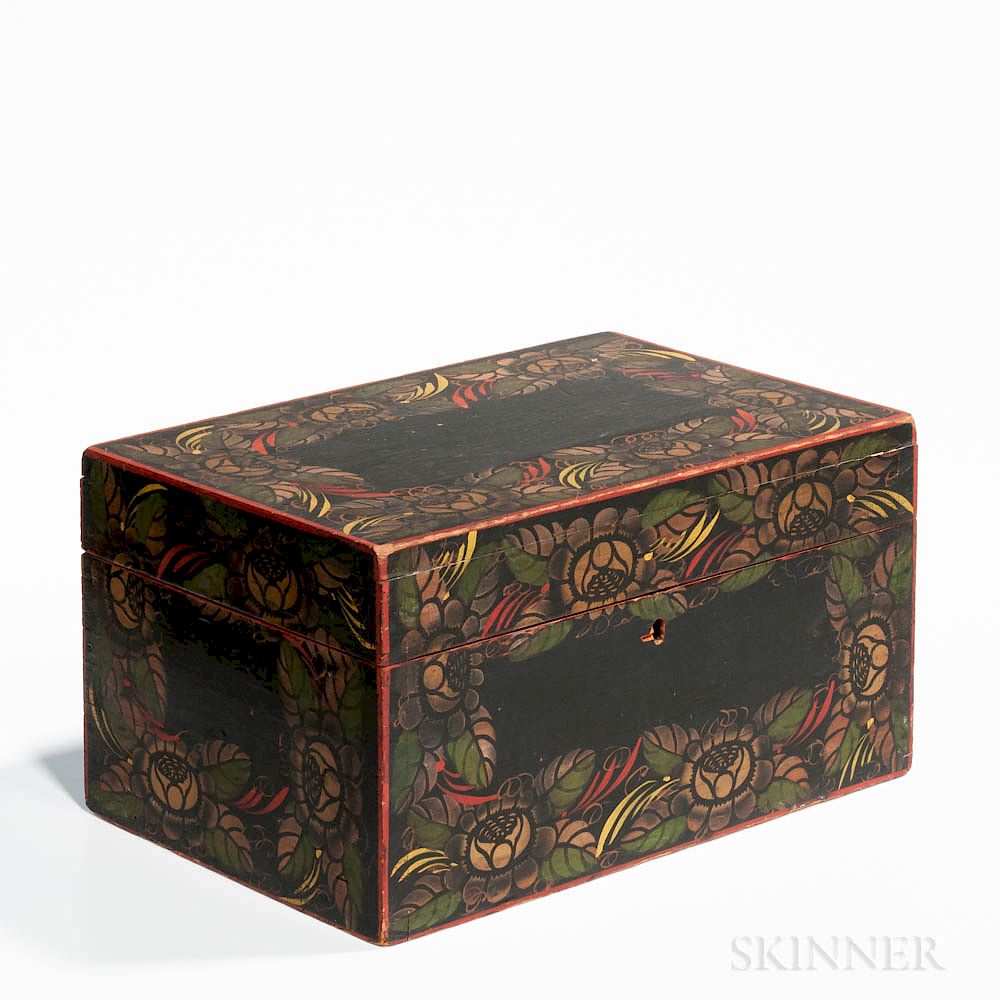 Appraisal: Stencil-decorated Document Box Stencil-decorated Document Box America mid- th century