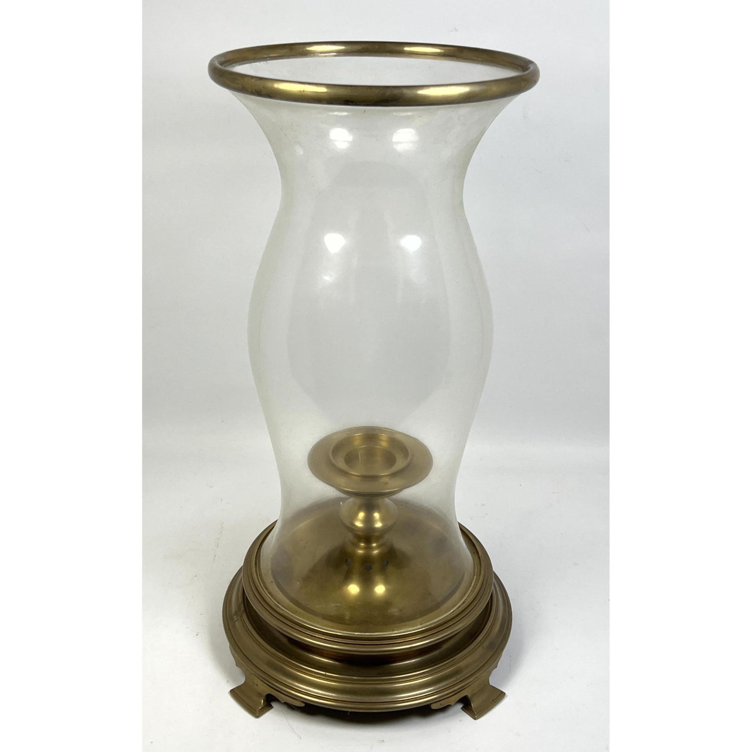 Appraisal: Chapman Large Scale Brass and Glass Hurricane Candleholder label on