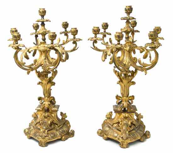 Appraisal: A Pair of Louis XV Gilt Bronze Seven-Light Candelabra having