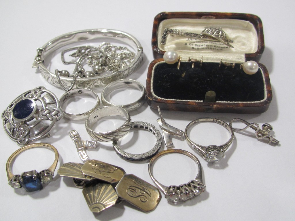 Appraisal: Lot of mostly silver pieces to include bangle bracelet dress