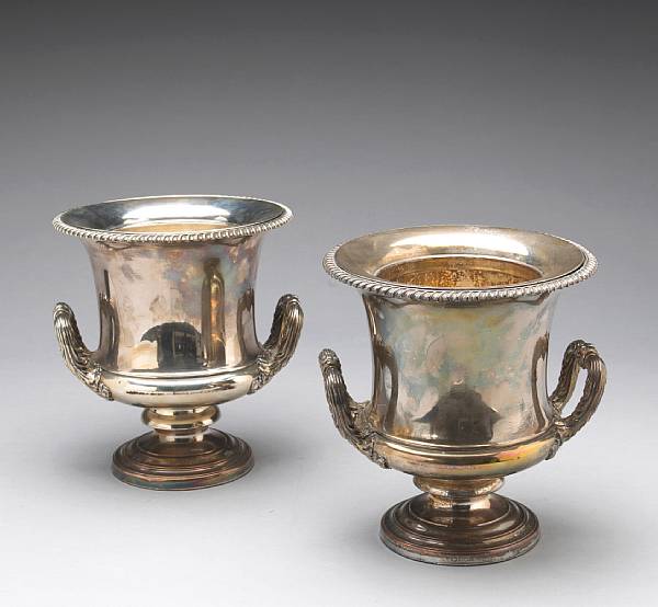 Appraisal: A Sheffield plate pair of wine coolersJ Watson amp Son