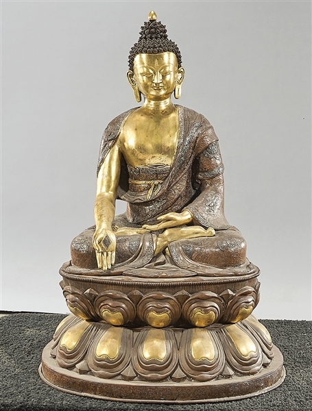 Appraisal: Chinese bronze seated Buddha on double lotus stand mark to